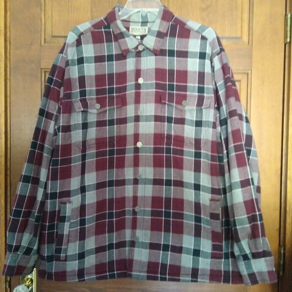 Duluth Trading Mens Fleece Lined Shirt Jacket Shacket XXL Plaid HEAVY